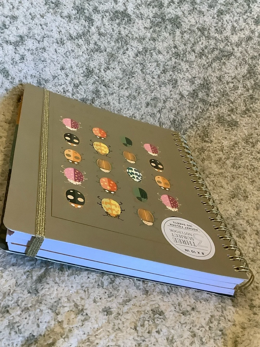 Stay Focused Spiral 3 Subject Notebook with Colorful Bug Design NWT 160pgs 8x10”